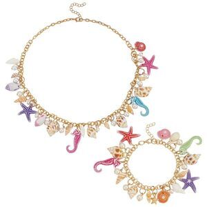 4597 2pcs Shell Necklace Bracelet Set, Conch Starfish Jewelry
